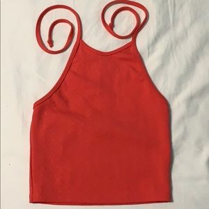 Coral Backless Halter Crop Top